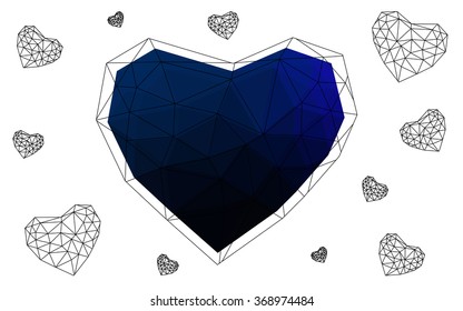 Dark blue heart isolated on white background. Geometric rumpled triangular low poly origami style gradient graphic illustration. Vector polygonal design for your business.