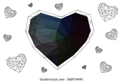 Dark blue heart isolated on white background. Geometric rumpled triangular low poly origami style gradient graphic illustration. Vector polygonal design for your business.