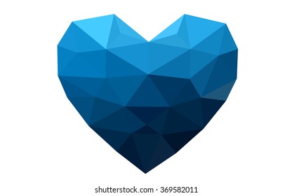 Dark blue heart isolated on white background. Geometric rumpled triangular low poly origami style gradient graphic illustration. Vector polygonal design for your business.