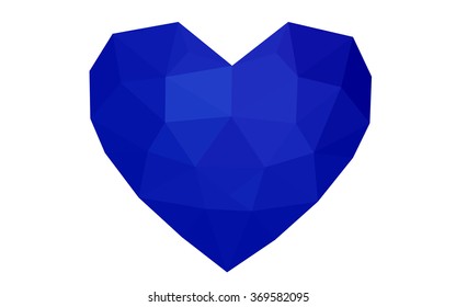 Dark blue heart isolated on white background. Geometric rumpled triangular low poly origami style gradient graphic illustration. Vector polygonal design for your business.