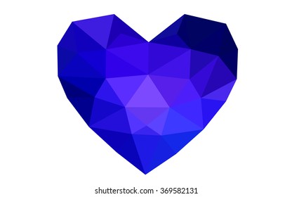 Dark blue heart isolated on white background. Geometric rumpled triangular low poly origami style gradient graphic illustration. Vector polygonal design for your business.