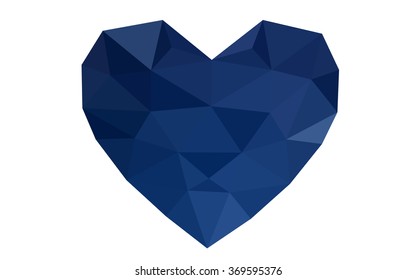 Dark blue heart isolated on white background. Geometric rumpled triangular low poly origami style gradient graphic illustration. Vector polygonal design for your business.
