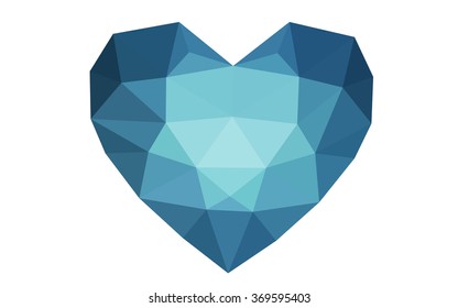 Dark blue heart isolated on white background. Geometric rumpled triangular low poly origami style gradient graphic illustration. Vector polygonal design for your business.