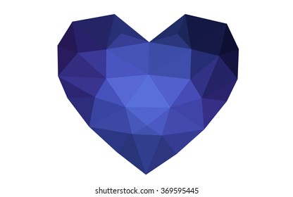 Dark blue heart isolated on white background. Geometric rumpled triangular low poly origami style gradient graphic illustration. Vector polygonal design for your business.
