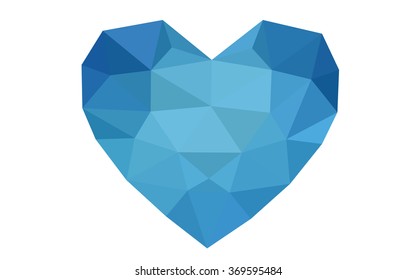 Dark blue heart isolated on white background. Geometric rumpled triangular low poly origami style gradient graphic illustration. Vector polygonal design for your business.