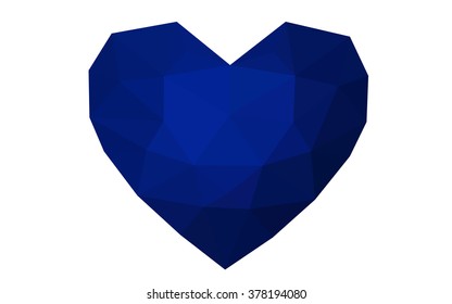 Dark blue heart isolated on white background. Geometric rumpled triangular low poly origami style gradient graphic illustration. Vector polygonal design for your business.