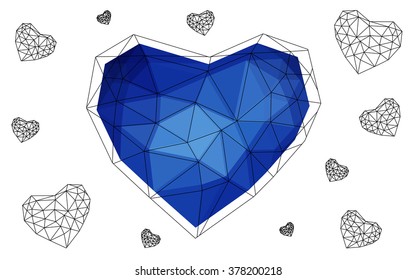Dark blue heart isolated on white background. Geometric rumpled triangular low poly origami style gradient graphic illustration. Vector polygonal design for your business.