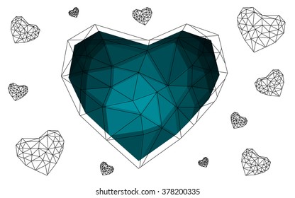 Dark blue heart isolated on white background. Geometric rumpled triangular low poly origami style gradient graphic illustration. Vector polygonal design for your business.