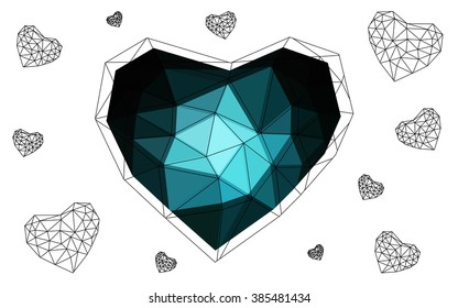 Dark blue heart isolated on white background. Geometric rumpled triangular low poly origami style gradient graphic illustration. Vector polygonal design for your business.