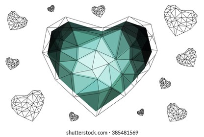 Dark blue heart isolated on white background. Geometric rumpled triangular low poly origami style gradient graphic illustration. Vector polygonal design for your business.