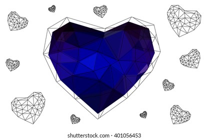 Dark blue heart isolated on white background. Geometric rumpled triangular low poly origami style gradient graphic illustration. Vector polygonal design for your business. Dark blue heart isolated on white background. Geometric rumpled triangular low poly origami style gradient graphic illustration. Vector polygonal design for your business.