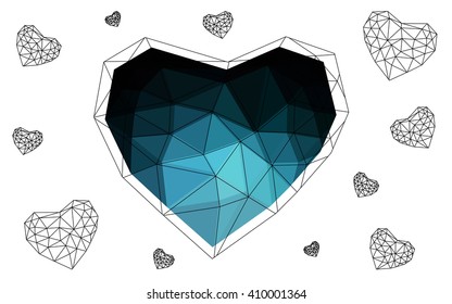 Dark blue heart isolated on white background. Geometric rumpled triangular low poly origami style gradient graphic illustration. Vector polygonal design for your business.