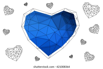 Dark blue heart isolated on white background. Geometric rumpled triangular low poly origami style gradient graphic illustration. Vector polygonal design for your business.