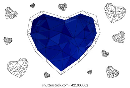 Dark blue heart isolated on white background. Geometric rumpled triangular low poly origami style gradient graphic illustration. Vector polygonal design for your business.