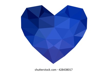 Dark blue heart isolated on white background. Geometric rumpled triangular low poly origami style gradient graphic illustration. Vector polygonal design for your business.