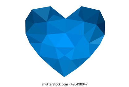Dark blue heart isolated on white background. Geometric rumpled triangular low poly origami style gradient graphic illustration. Vector polygonal design for your business.