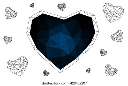 Dark blue heart isolated on white background. Geometric rumpled triangular low poly origami style gradient graphic illustration. Vector polygonal design for your business.