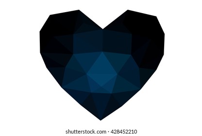 Dark blue heart isolated on white background. Geometric rumpled triangular low poly origami style gradient graphic illustration. Vector polygonal design for your business.