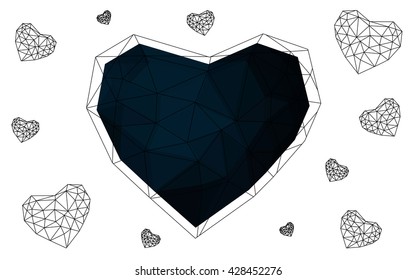 Dark blue heart isolated on white background. Geometric rumpled triangular low poly origami style gradient graphic illustration. Vector polygonal design for your business.