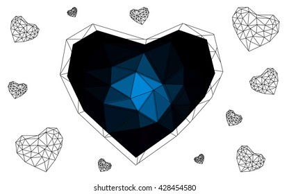 Dark blue heart isolated on white background. Geometric rumpled triangular low poly origami style gradient graphic illustration. Vector polygonal design for your business.