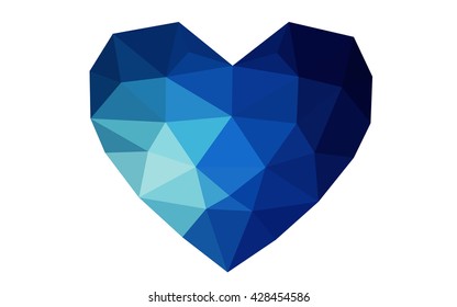 Dark blue heart isolated on white background. Geometric rumpled triangular low poly origami style gradient graphic illustration. Vector polygonal design for your business.