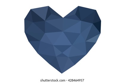 Dark blue heart isolated on white background. Geometric rumpled triangular low poly origami style gradient graphic illustration. Vector polygonal design for your business.