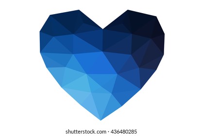 Dark blue heart isolated on white background. Geometric rumpled triangular low poly origami style gradient graphic illustration. Vector polygonal design for your business.