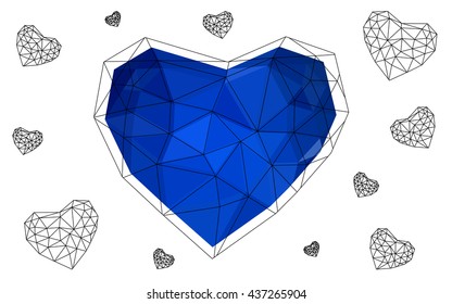 Dark blue heart isolated on white background. Geometric rumpled triangular low poly origami style gradient graphic illustration. Vector polygonal design for your business.