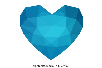 Dark blue heart isolated on white background. Geometric rumpled triangular low poly origami style gradient graphic illustration. Vector polygonal design for your business.