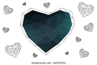 Dark blue heart isolated on white background. Geometric rumpled triangular low poly origami style gradient graphic illustration. Vector polygonal design for your business.