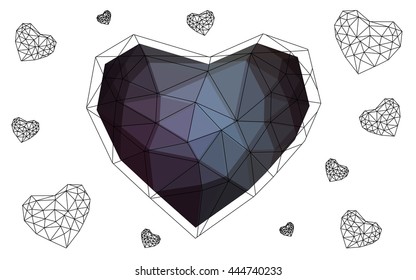 Dark blue heart isolated on white background. Geometric rumpled triangular low poly origami style gradient graphic illustration. Vector polygonal design for your business.