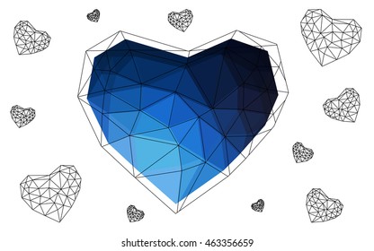 Dark blue heart isolated on white background. Geometric rumpled triangular low poly origami style gradient graphic illustration. Vector polygonal design for your business.