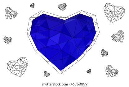 Dark blue heart isolated on white background. Geometric rumpled triangular low poly origami style gradient graphic illustration. Vector polygonal design for your business.