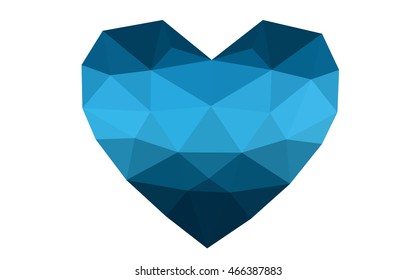 Dark blue heart isolated on white background. Geometric rumpled triangular low poly origami style gradient graphic illustration. Vector polygonal design for your business.