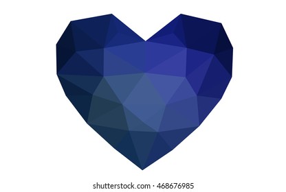 Dark blue heart isolated on white background. Geometric rumpled triangular low poly origami style gradient graphic illustration. Vector polygonal design for your business.