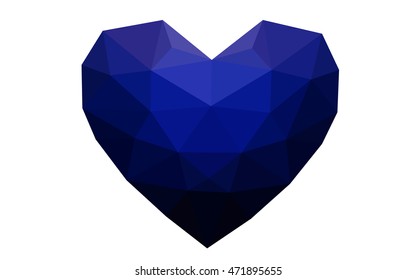 Dark blue heart isolated on white background. Geometric rumpled triangular low poly origami style gradient graphic illustration. Vector polygonal design for your business.