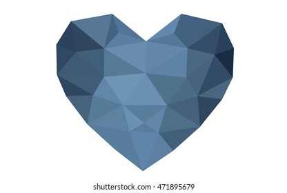 Dark blue heart isolated on white background. Geometric rumpled triangular low poly origami style gradient graphic illustration. Vector polygonal design for your business.