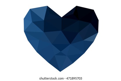 Dark blue heart isolated on white background. Geometric rumpled triangular low poly origami style gradient graphic illustration. Vector polygonal design for your business.