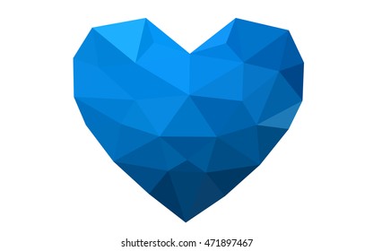 Dark blue heart isolated on white background. Geometric rumpled triangular low poly origami style gradient graphic illustration. Vector polygonal design for your business.