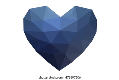 Dark blue heart isolated on white background. Geometric rumpled triangular low poly origami style gradient graphic illustration. Vector polygonal design for your business.