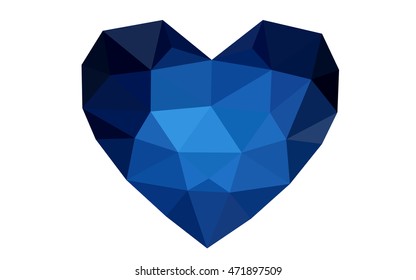 Dark blue heart isolated on white background. Geometric rumpled triangular low poly origami style gradient graphic illustration. Vector polygonal design for your business.
