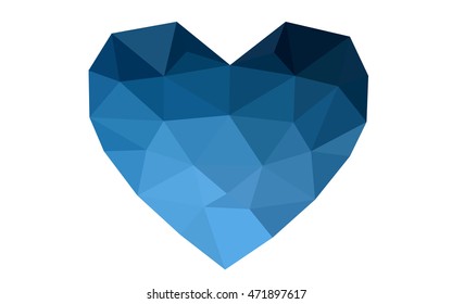 Dark blue heart isolated on white background. Geometric rumpled triangular low poly origami style gradient graphic illustration. Vector polygonal design for your business.