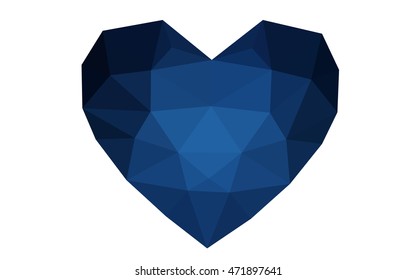 Dark blue heart isolated on white background. Geometric rumpled triangular low poly origami style gradient graphic illustration. Vector polygonal design for your business.