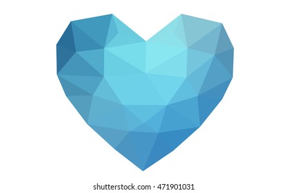 Dark blue heart isolated on white background. Geometric rumpled triangular low poly origami style gradient graphic illustration. Vector polygonal design for your business.