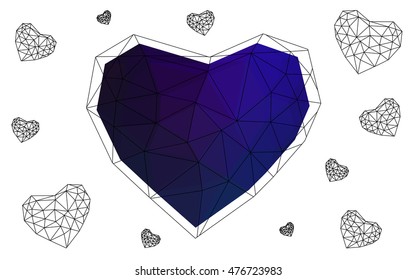 Dark blue heart isolated on white background. Geometric rumpled triangular low poly origami style gradient graphic illustration. Vector polygonal design for your business.