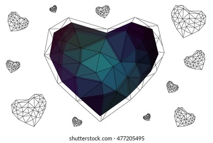 Dark blue heart isolated on white background. Geometric rumpled triangular low poly origami style gradient graphic illustration. Vector polygonal design for your business.