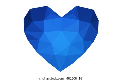 Dark blue heart isolated on white background. Geometric rumpled triangular low poly origami style gradient graphic illustration. Vector polygonal design for your business.