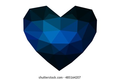 Dark blue heart isolated on white background. Geometric rumpled triangular low poly origami style gradient graphic illustration. Vector polygonal design for your business.