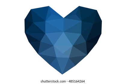 Dark blue heart isolated on white background. Geometric rumpled triangular low poly origami style gradient graphic illustration. Vector polygonal design for your business.