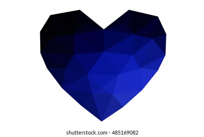 Dark blue heart isolated on white background. Geometric rumpled triangular low poly origami style gradient graphic illustration. Vector polygonal design for your business.